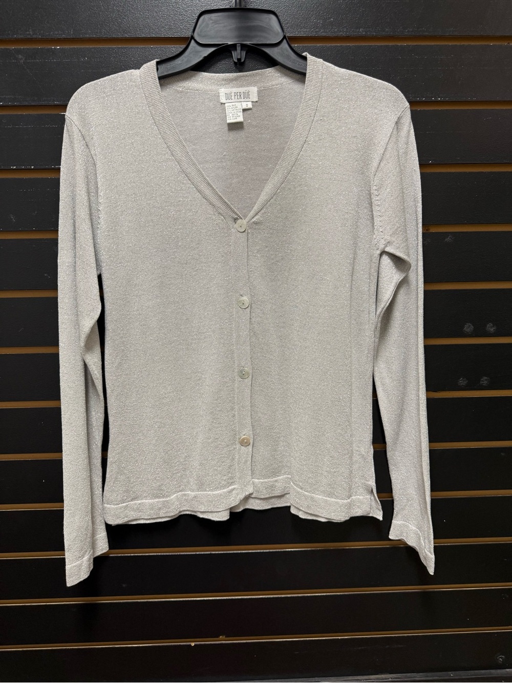 Due Per Due Silver Metallic Shimmer Button Front Cardigan Sweater Size Small